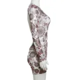 Sexy Backless Print Long Sleeve Skinny Romper XEF-36634