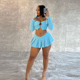Plush Long Sleeve Cardigan TopTwo Piece Skirt Set BN-9437
