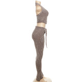 Sexy Knits Sleeveless Vest Flare Pants 2 Piece Set XEF-36685