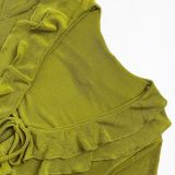Tie Up Ruffles Long Sleeve Tops And Skirt Two Piece Set ME-8460