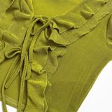 Tie Up Ruffles Long Sleeve Tops And Skirt Two Piece Set ME-8460