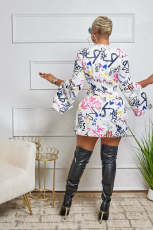 Casual Print Long Sleeve Slim Midi Dress ZDF-31299