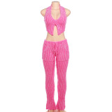 Sexy Knits Sleeveless Vest Flare Pants 2 Piece Set XEF-36685