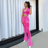 Sexy Knits Sleeveless Vest Flare Pants 2 Piece Set XEF-36685