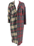 Plaid Color Blocking Long Sleeve Long Coat ZDF-31303