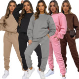 Solid Color O Neck Plush Sweatshirt Two Piece Pants Set ME-8453