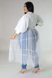 Plus Size Solid Bubble Sleeve Mesh Patchwork Maxi Dress OSM-4501