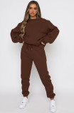 Solid Color O Neck Plush Sweatshirt Two Piece Pants Set ME-8453