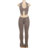 Sexy Knits Sleeveless Vest Flare Pants 2 Piece Set XEF-36685