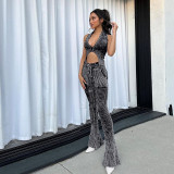 Sexy Knits Sleeveless Vest Flare Pants 2 Piece Set XEF-36685