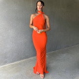 Sexy Backless Pleated Slim Solid Sleeveless Dress BLG-D3312176A