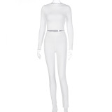 Solid Color Sport Long Sleeve Two Piece Pants Set BLG-S062449A