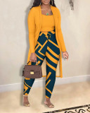 Plus Size Fashion Casual Print Coat Pants Three Piece Set GYXF-Y666