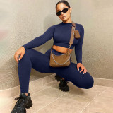 Solid Color Sport Long Sleeve Two Piece Pants Set BLG-S062449A