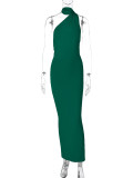 Sexy Backless Pleated Slim Solid Sleeveless Dress BLG-D3312176A