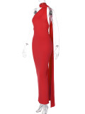 Sexy Backless Pleated Slim Solid Sleeveless Dress BLG-D3312176A