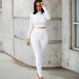 Solid Color Sport Long Sleeve Two Piece Pants Set BLG-S062449A