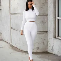 Solid Color Sport Long Sleeve Two Piece Pants Set BLG-S062449A
