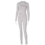 Solid Color Sport Long Sleeve Two Piece Pants Set BLG-S062449A