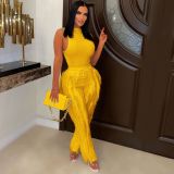 Solid Color Sleeveless Tops And Tassel Pants 2 Piece Set AIL-AL220