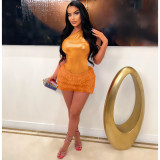 Sexy Slash Shoulder Solid Bodysuit And Mini Skirt 2 Piece Set AIL-AL238