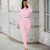 Solid Color Sport Long Sleeve Two Piece Pants Set BLG-S062449A