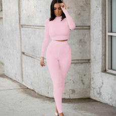 Solid Color Sport Long Sleeve Two Piece Pants Set BLG-S062449A