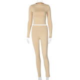 Solid Color Sport Long Sleeve Two Piece Pants Set BLG-S062449A