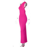Sexy Backless Pleated Slim Solid Sleeveless Dress BLG-D3312176A
