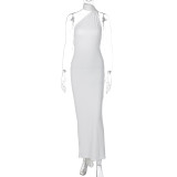 Sexy Backless Pleated Slim Solid Sleeveless Dress BLG-D3312176A