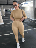Solid Color Sport Long Sleeve Two Piece Pants Set BLG-S062449A