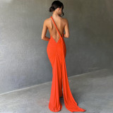 Sexy Backless Pleated Slim Solid Sleeveless Dress BLG-D3312176A
