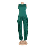 Solid Color Sleeveless Tops And Tassel Pants 2 Piece Set AIL-AL220