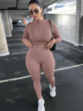 Solid Color Sport Long Sleeve Two Piece Pants Set BLG-S062449A