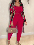 Plus Size Fashion Casual Print Coat Pants Three Piece Set GYXF-Y666
