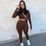Solid Color Sport Long Sleeve Two Piece Pants Set BLG-S062449A