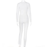 Solid Color Sport Long Sleeve Two Piece Pants Set BLG-S062449A