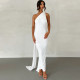 Sexy Backless Pleated Slim Solid Sleeveless Dress BLG-D3312176A