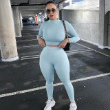 Solid Color Sport Long Sleeve Two Piece Pants Set BLG-S062449A