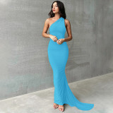 Sexy Backless Pleated Slim Solid Sleeveless Dress BLG-D3312176A