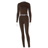 Solid Color Sport Long Sleeve Two Piece Pants Set BLG-S062449A