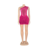 Sexy Slash Shoulder Solid Bodysuit And Mini Skirt 2 Piece Set AIL-AL238