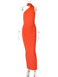 Sexy Backless Pleated Slim Solid Sleeveless Dress BLG-D3312176A