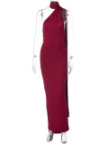 Sexy Backless Pleated Slim Solid Sleeveless Dress BLG-D3312176A