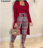 Plus Size Fashion Casual Print Coat Pants Three Piece Set GYXF-Y666