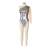 Sexy Slash Shoulder Solid Bodysuit And Mini Skirt 2 Piece Set AIL-AL238