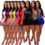 Sexy Slash Shoulder Solid Bodysuit And Mini Skirt 2 Piece Set AIL-AL238