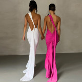 Sexy Backless Pleated Slim Solid Sleeveless Dress BLG-D3312176A