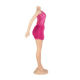Sexy Slash Shoulder Solid Bodysuit And Mini Skirt 2 Piece Set AIL-AL238