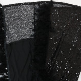 Sexy Feather Halter High Split Sequin Backless Dress CYA-900214